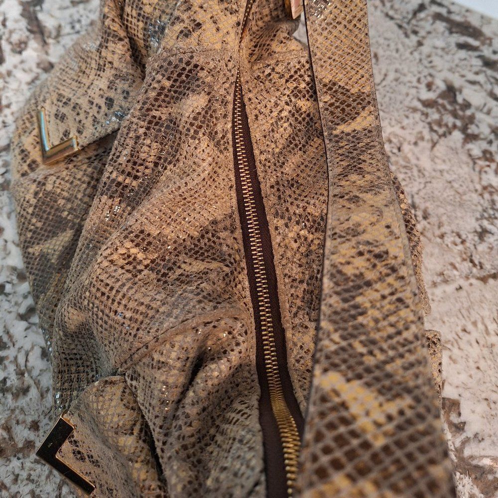 MICHAEL KORS BEVERLY PYTHON CREAM/BLACK EMBOSSED … - image 4